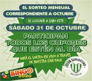 Bingo sanjustino sorteo 31 oct